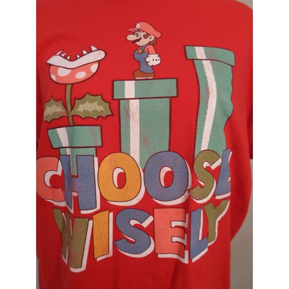 Super Mario Size L Red Graphic T-Shirt Choose Wisely Video Game Character